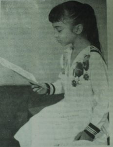 1962. Aminta a los 11 años de edad, tras recibir el diploma de Mejor Alumna de La Asunción. 