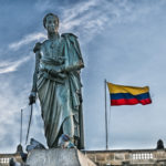 Simon Bolivar Statue and Colombian Flag