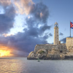 Faro Castillo del Morro lighthouse located in Havana Cuba at sunset
