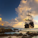 Pirate ship at the open sea