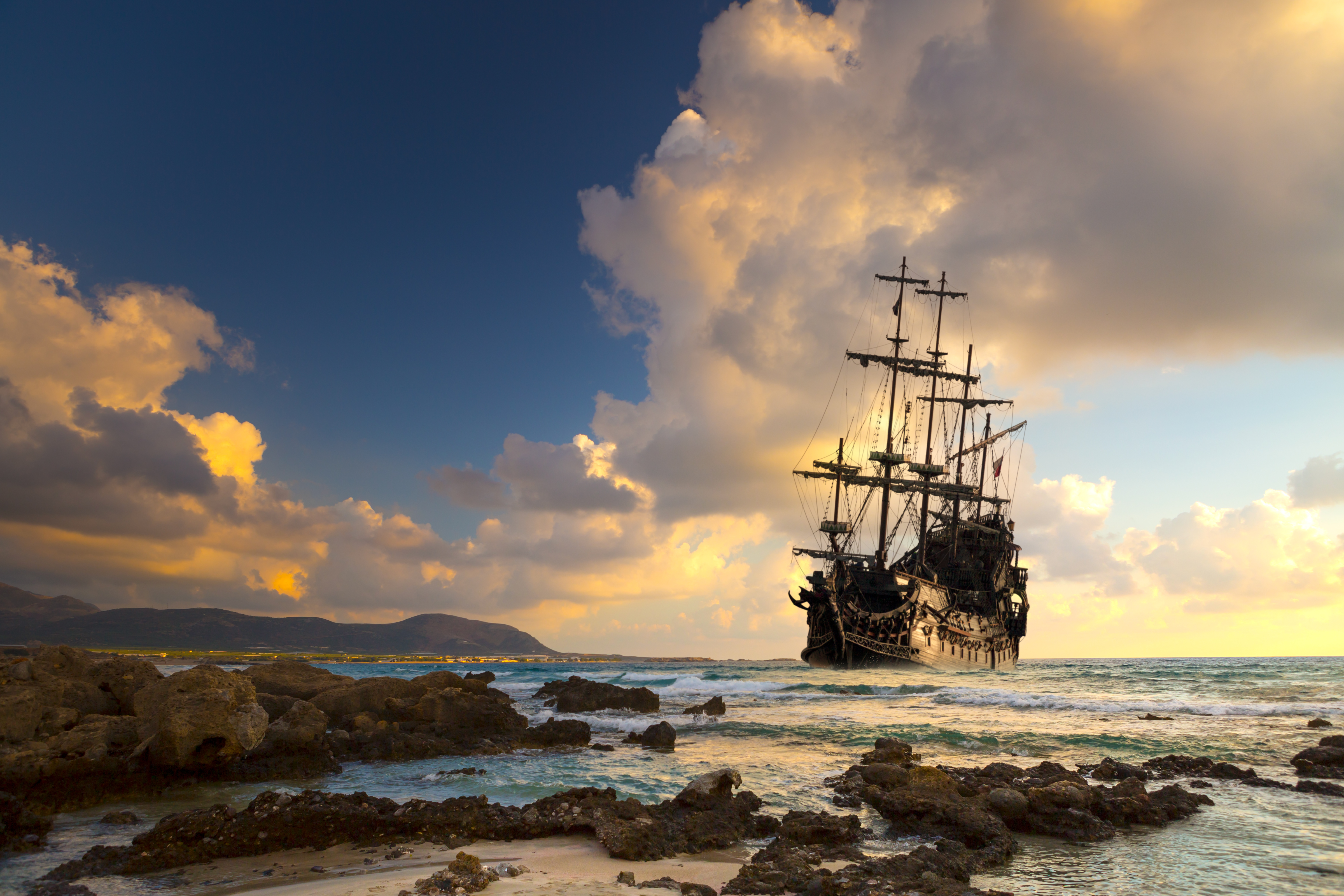 Pirate ship at the open sea